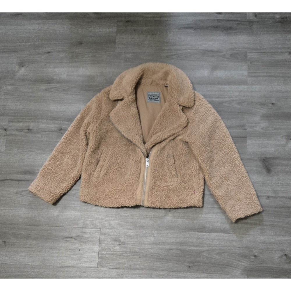 Levi's Sherpa Motorcycle Jacket Beige Full Zip Women's Size XL NEW